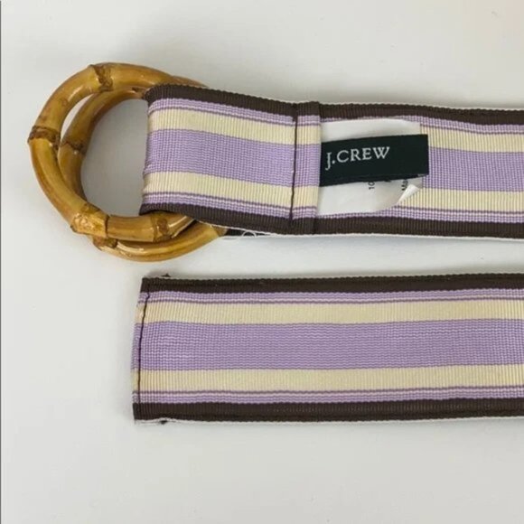 Rare J.Crew S / M Vintage Belt Bamboo Buckle Striped Lavender Brown Ivory - Picture 9 of 11